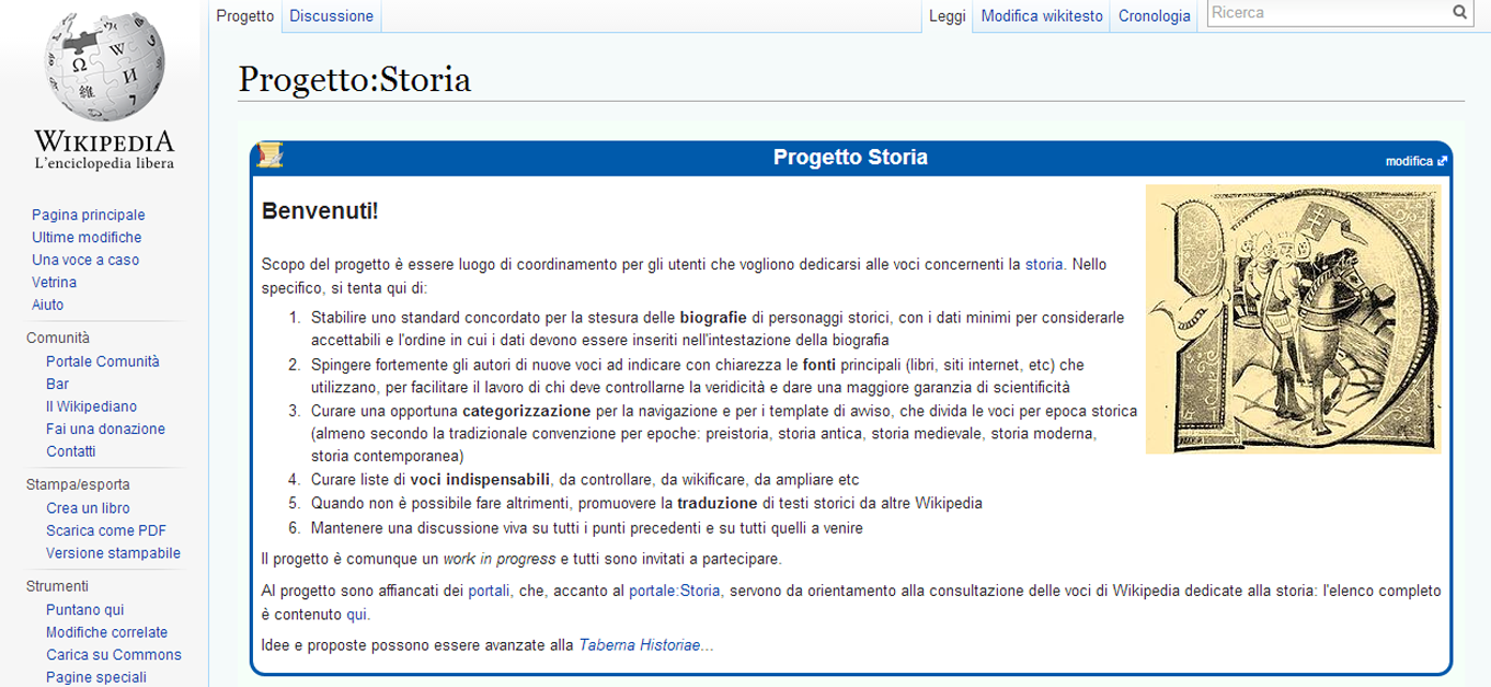 wikipedia progetto storia