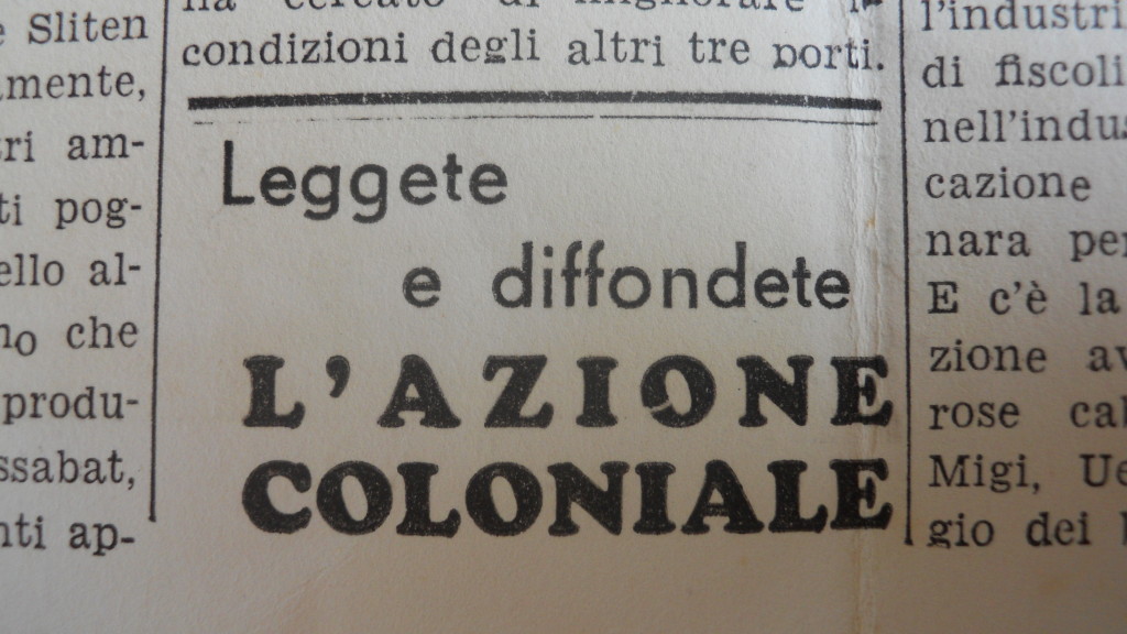 «L'Azione Coloniale»,Numero Speciale Autarchico Fuori Serie, Giovedì 18 Gennaio 1940, Anno X numero 3 bis, p.3.
