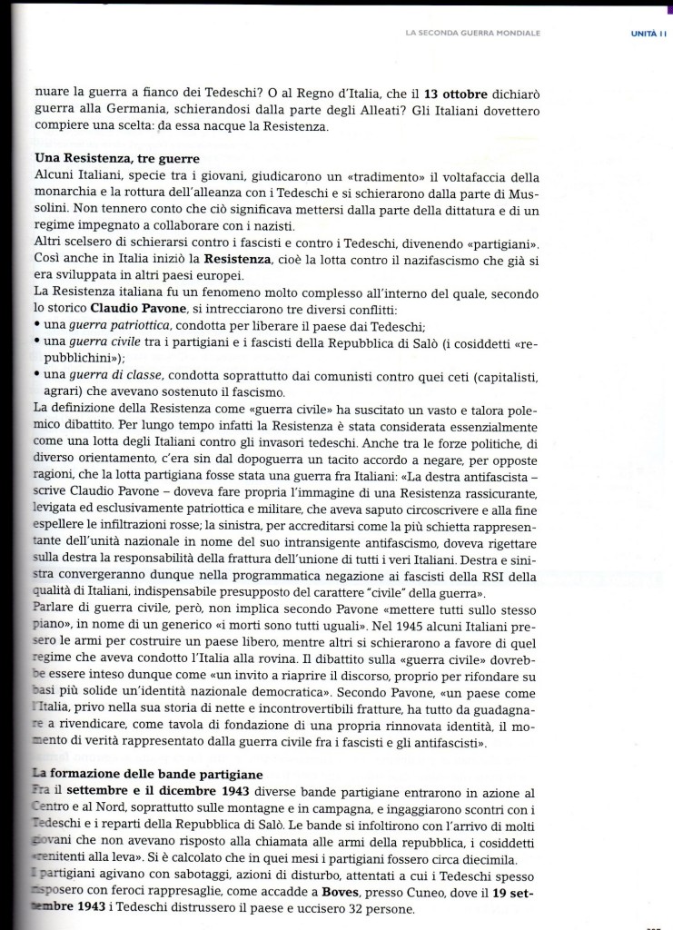 Presentazione della Resistenza in Italia nel manuale Millennium