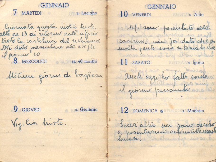 Pagine del diario di Otello Beni, scritto durante il periodo di leva in Albania (1941)