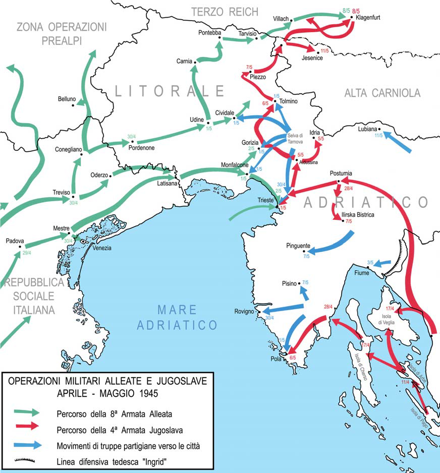 Figura 4. Operazioni militari alleate e jugoslave - aprile - maggio 1945. La corsa per Trieste.     